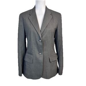 Chaps Icon Blazer Jacket size 8 Gray White Striped Stretch Career Professional